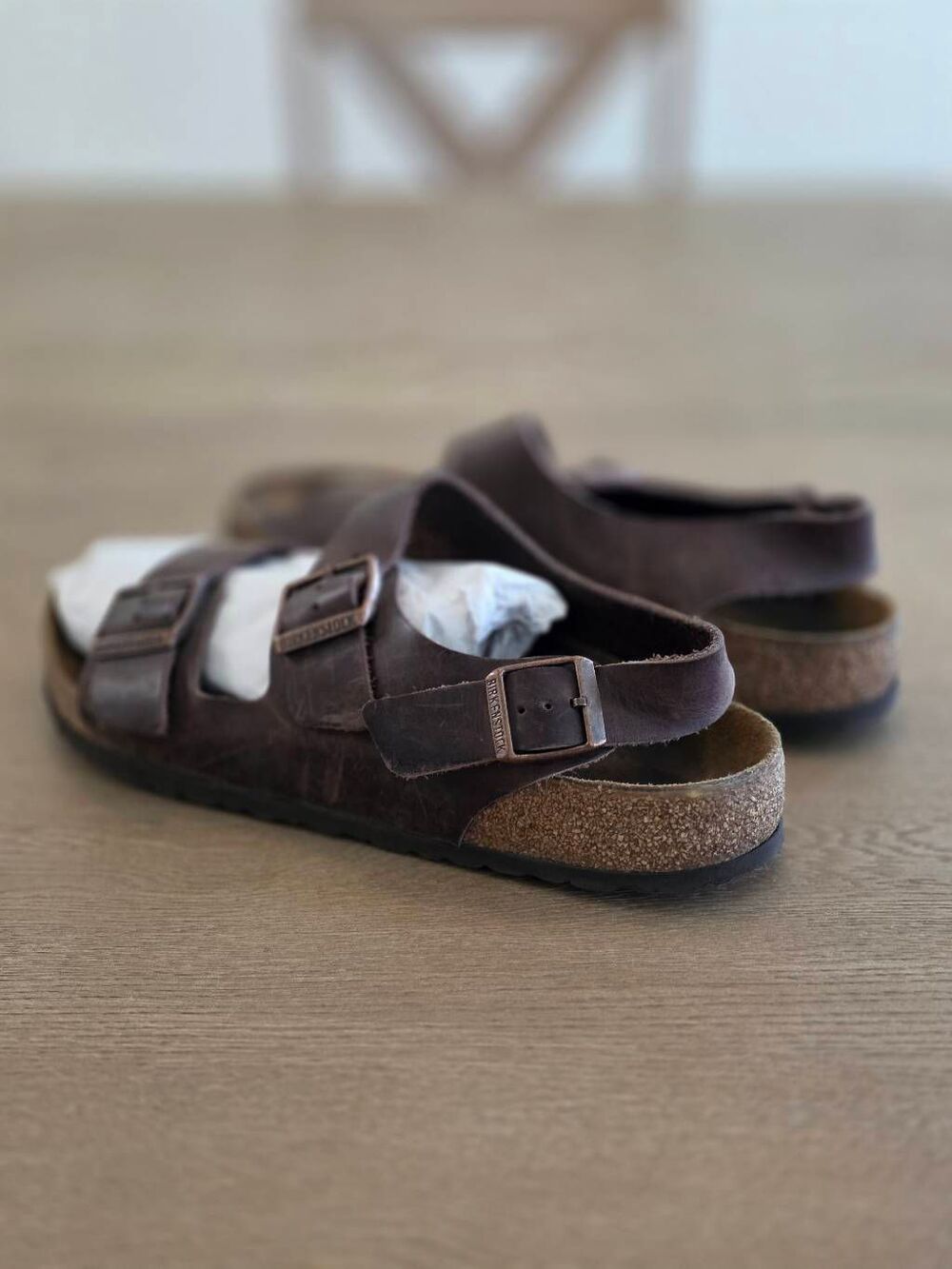 Birkenstock Milano Oiled Leather Sandals Brown Tan Men's Size 10 Back Strap - Picture 5 of 16
